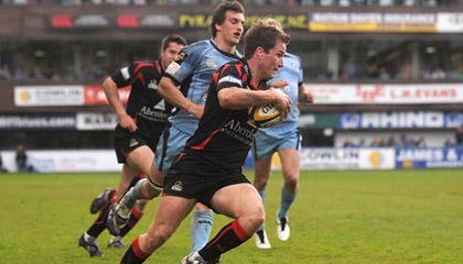 Phil Godman scoring against Cardiff Blues as Edinburgh became the first Scottish side to record a second-place finish in the Magners League