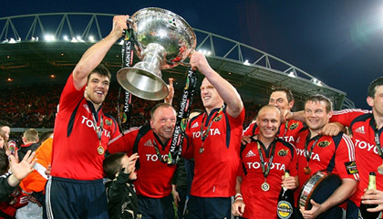 Munster celebrate victory at the end of a season which has seen a 20% increase in attendances