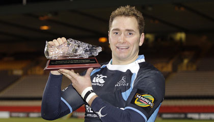 Dan Parks was presented with a crystal boot by Celtic Rugby's David Jordan