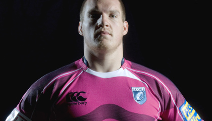 Gethin Jenkins models the Blues in Pink