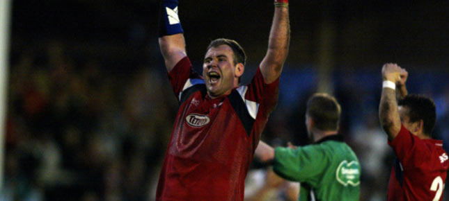 Scott Quinnell celebrates the Scarlets title win in 2004