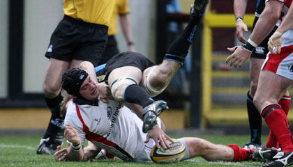 David Pollock crashes over for Ulster's first try