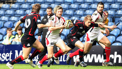 Ulster try scorer Jamie Smith takes on the Edinburgh defence
