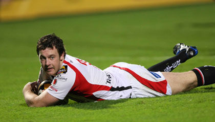Ulster flanker Willie Faloon slides over for his try