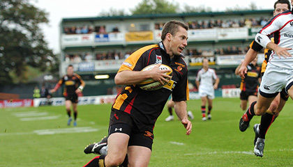 Gareth Wyatt gets over for his try at Rodney Parade