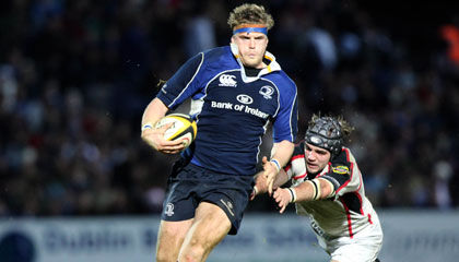 Leinster try scorer Jamie Heaslip gets away from Ulster's Matt McCullough
