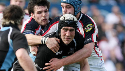 Glasgow back rower Kelly Brown holds onto possession against Ulster